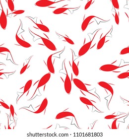 Chinese vector seamless pattern with red Koi Fish on a white background