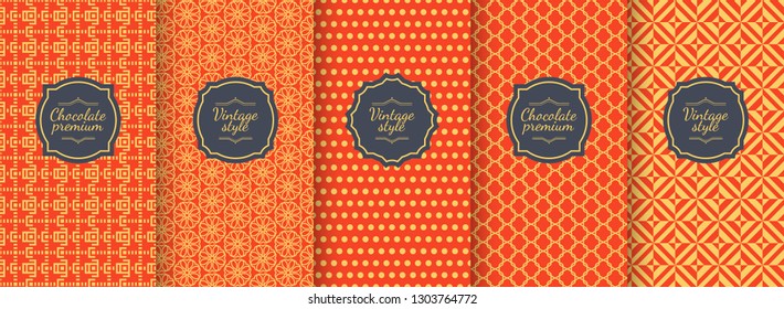 Chinese vector seamless patterns. Premium vintage backgrounds. Motifs for packaging, cosmetics, wine, chocolate, fabrics and textiles design. Abstract geometric ornament in Gold and red color.