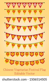 Chinese Vegetarian Festival Flag Editable Vector