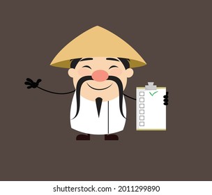 Chinese Vendor with Check List Flat Vector Cartoon Illustration 