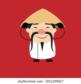 Chinese Vendor Confused Flat Vector Cartoon Illustration 