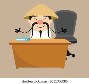 Un vendedor chino en una ilustración de un vector de oficina