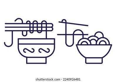 Chinese and vietnamese noddles with chopsticks. Asian noodle soup bowl icon.