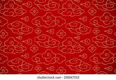 Chinese vintage cloud seamless background, with red back and golden cloud