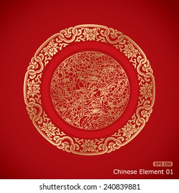 Chinese Vintage Elements on classic red background