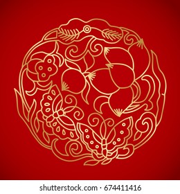 Chinese Vintage Elements on classic red background