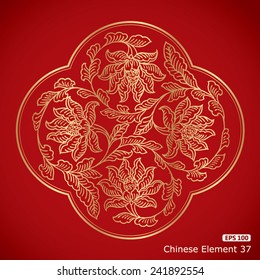 Chinese Vintage flower Elements on classic red background