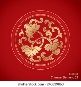 Chinese Vintage Lotus Elements on classic red background