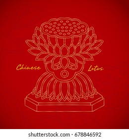 Chinese Vintage Lotus Elements on classic red background