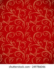 Chinese vintage seamless leaves pattern, the pattern is golden and on red background