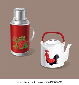 Chinese Vintage thermos and tea kettle