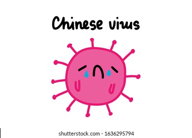 Chinese virus hand drawn vector illustration in cartoon comic style crying character epidemic pink color