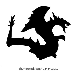 Chinese water Dragon black silhouette isolated on white background. Oriental fantasy Draco outline icon, vector design eps 10