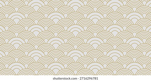 Chinesische Welle Gold Muster Hintergrund traditionelle Seigaiha Ornament Umriss minimal. Vektormuster