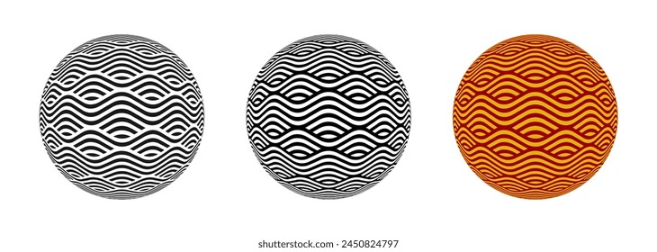 Adorno de patrón de onda china dentro del conjunto de Ilustración vectorial de esfera de bola circular aislado en blanco