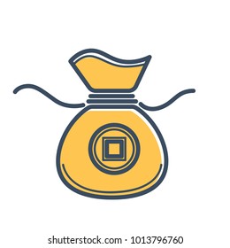 Chinese wealth luck New Year symbol vector gold coins sack
