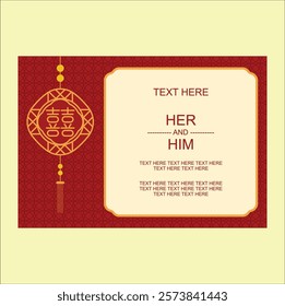 Chinese wedding invitationw with calligraphy 囍 (shuang xi) meaning is double happiness. Vector illustration design. Eps 10.
