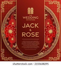 Chinese wedding traditional card with red and gold background  (Translation :double happiness)