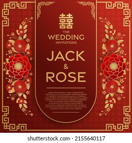 Chinese wedding traditional card with red and gold background  (Translation :double happiness)