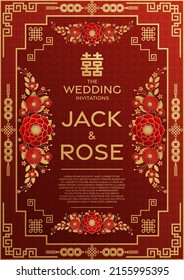 Chinese wedding traditional card with red and gold background  (Chinese Translation :double happiness)