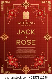 Chinese wedding traditional card with red and gold background  (Chinese Translation :double happiness)