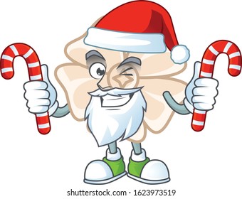 Chinese white flower Cartoon character in Santa costume with candy