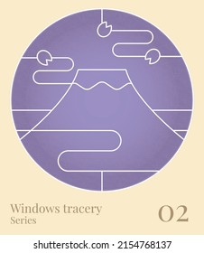 Chinese window tracery circle series 02 mountain lake with sakura and cloud view stamp