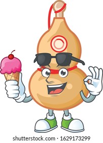Chinese wine bottle mascot cartoon design with ice cream