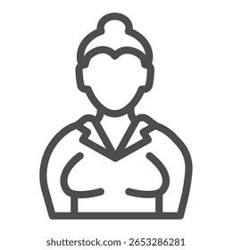 Ícone de linha de avatar mulher chinesa, conceito de tema de costura. Gráficos vetoriais. Avó com passatempo de tricô, idoso assina no fundo branco, ícone de estilo de contorno para design móvel ou web