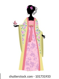 Chinese woman with a butterfly in traditional costume