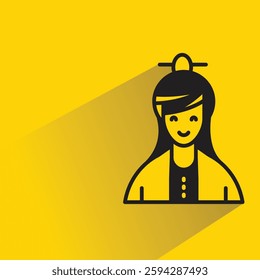 Chinese woman icon with drop shadow on yellow background