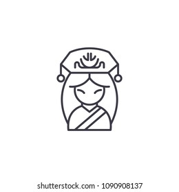 Chinese woman linear icon concept. Chinese woman line vector sign, symbol, illustration.