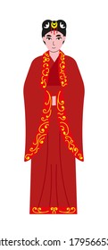 Chinese woman in national dress, traditional costume. Girl in ethnic clothes. China. Hand drawn character. Vector flat illustration.