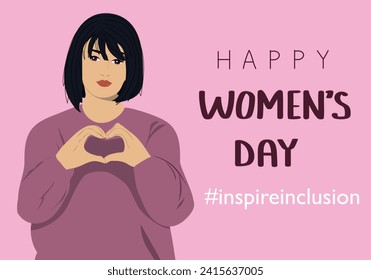 Chinese woman showing sign of heart with their hands. Concept of woman, femininity, diversity, independence and equality. Inspireinclusion. 2024 International Women's Day