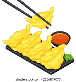 Chinese wonton dumpling wrappers on blackboard illustration vector.