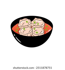 Chinese Wonton Soup vector illustration, clipart cartoon style. Asian food. Chinese cuisine. Chinese food.