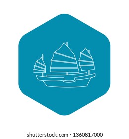 Chinese wooden sailing ship icon. Outline illustration of chinese wooden sailing ship vector icon for web