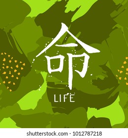 Chinese Word on Colorful Brush Stroke Background : Life : Vector Illustration