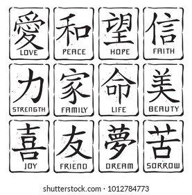 Chinese Words in Grunge Border : Vector Illustration