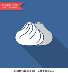 Chinese Xiao Long Bao or steamed dumpling. Flat vector icon with long shadow