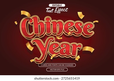 Chinese year editable text effect with gold confetti decoration and with red background	