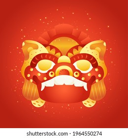 Chinese year red lamp mask in red background celebration new year icon- Vector
