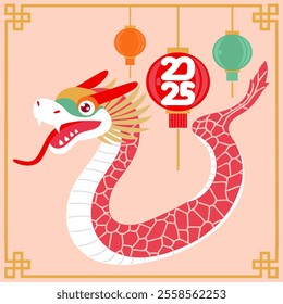 Chinese Year of Snake. 2025. Bright vector illustration. Happy Chinese New Year.