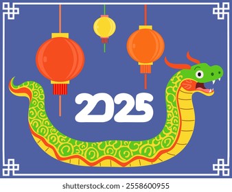 Chinese Year of Snake. 2025. Bright vector illustration. Happy Chinese New Year.