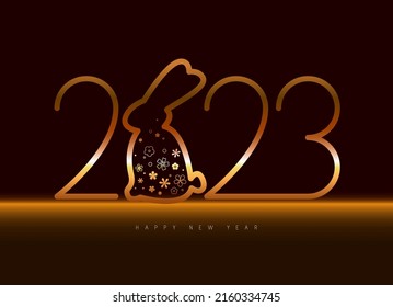 Chinese year symbol. 2023. Rabbit Chinese new year symbol vector illustration. Happy new year. 2023 gold background with cute rabbit