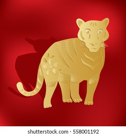Chinese year of tiger. gold paper cut.