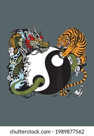 Chinese Yin Yang Symbol Dragon Tiger Fighting Gift design vector illustration for use in design and print poster canvas