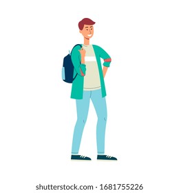 Chinese young man or guy, university or college student cartoon character, flat vector illustration isolated on white background. Education and ethnic diversity.