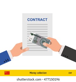 Chinese Yuan banknote. Contract concept vector illustration.