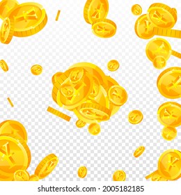 Chinese yuan coins falling. Alive scattered CNY coins. China money. Great jackpot, wealth or success concept. Vector illustration.